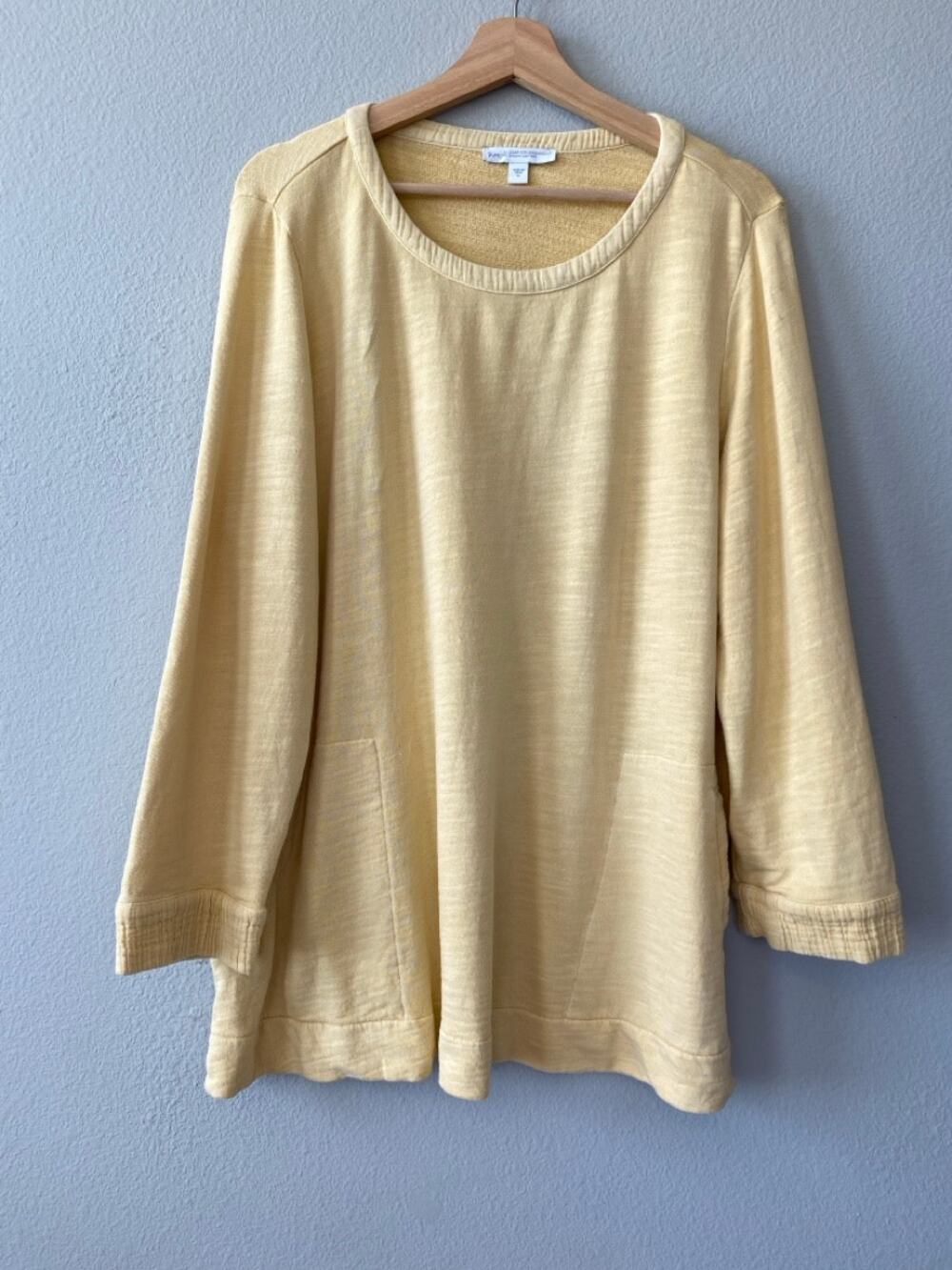 Pure Jill Sweatshirt XL Butter Yellow Organic Cotton Scoop Neck Pockets Tunic